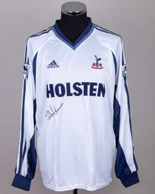 Steffen Iversen white and blue No.10 Tottenham Hotspur v. Aston Villa shirt, 2001
