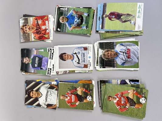 Substantial collection of autographed German Walker print coloured postcards, circa 1980s, 
 covers mostly German teams, noted Schalke 04, Borussia Mo