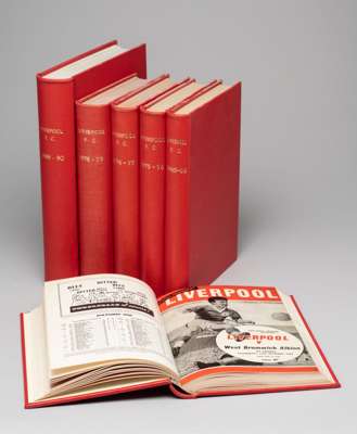 13 bound volumes of Liverpool FC home programmes for the 13 Football League Division One winning seasons between 1963-64 and 1989-90,
 for seasons 196