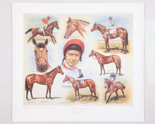 Group of six limited edition horse racing prints featuring Lester Piggott