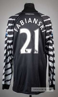 Lukasz Fabianski black & grey Arsenal no.21 goalkeeper's second choice jersey, season 2010-11,
 Nike, long-sleeved with BARCLAYS PREMIER LEAGUE sleeve