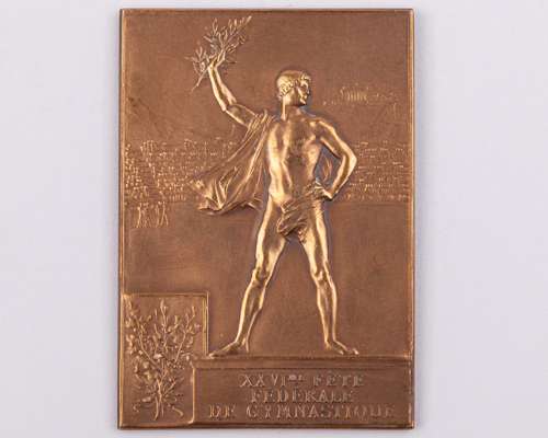 Paris 1900 Olympic Games rare bronze winner's medal plaque, designed by F. Vernon
