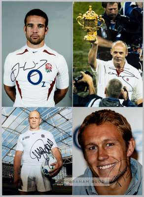 England 2003 Rugby World Cup winners signed photographs,
 signatures include Jonny Wilkinson, Sir Clive Woodward, Joe Worsley, Mike Tindall, Jason Rob