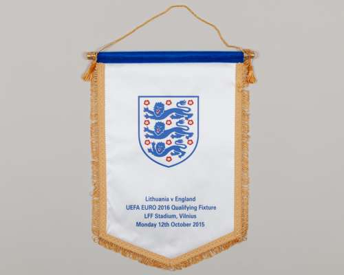 White and blue England v. Lithuania pennant, 2015
