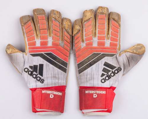 Marc-Andre Ter Stegen white, red and black Adidas match used goalkeeper gloves, May 2018
