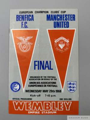 Manchester United v. Benfica European Cup Final match programme, 29th May 1968
 the team pages bearing twenty-three autographs including full United s