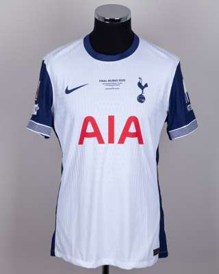 Djed Spence white and blue No.24 Tottenham Hotspur UEFA Europa League issued shirt, 2025