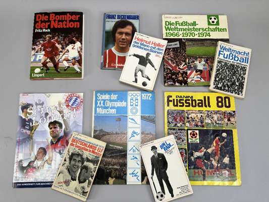 A collection of Germany Football related books,
 including examples from Franz Beckenbauer, Gunter Netzer, Helmet Haller, World Cup reference book, et
