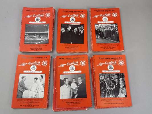 Arsenal Gun Flash monthly publication, issued by Arsenal Supporters Club from Vol.9 No.86 June 1957 to Vol. 20 no.202 December 1968, 
 continuous run 