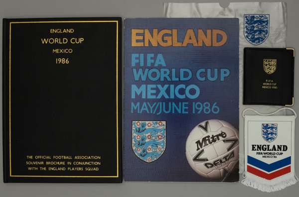 FIFA World Cup Mexico 1986 England team memorabilia, 
 comprising of a signed bound official FA souvenir brochure in conjunction with the England play
