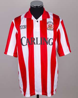 Ian Clarkson red and white No.8 Stoke City match worn short-sleeved shirt, 1993-94