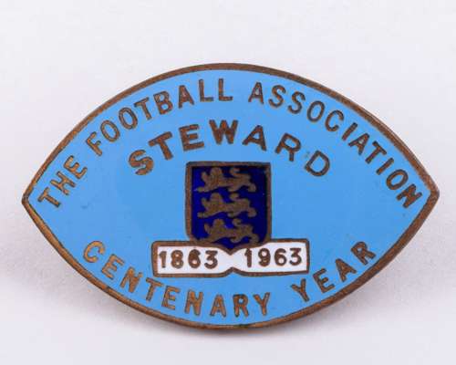 A gilt-metal and enamel Football Association centenary year steward badge, 1963