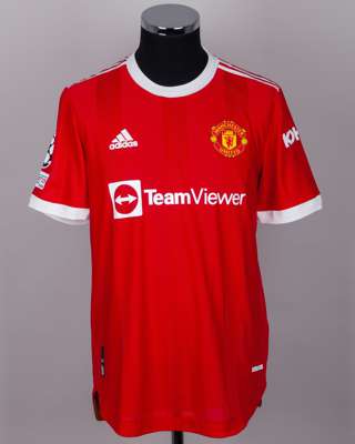 Marcus Rashford red No.10 Manchester United match worn Champions League shirt, 2021-22