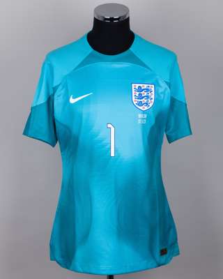 Jordan Pickford blue No.1 England v. Malta goalkeeper shirt, 2023