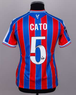 My Cato red and blue No.5 Crystal Palace v. Sheffield United match worn shirt