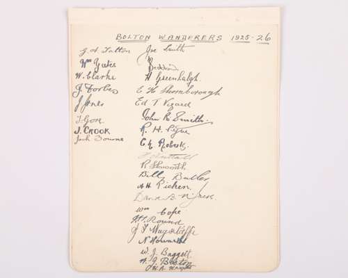 Bolton Wanderers - a page of 28 autographs from 1925-26