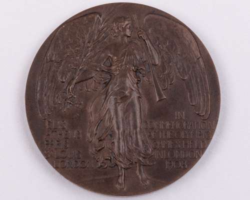 A London 1908 Olympic Games participant's medal, designed by Bertram Mackennal