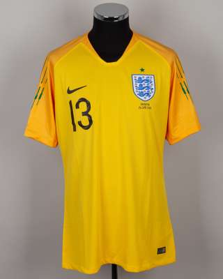 Jack Butland yellow and green No.13 England v. Panama short-sleeved shirt, 2018