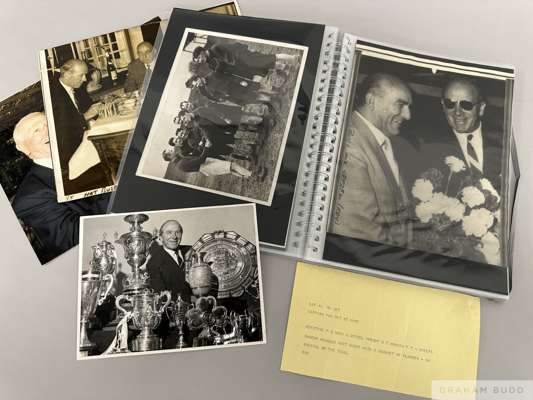 A file of 28 press photographs relating to Manchester United's legendary manager Sir Matt Busby,
 mostly b&w, various sizes, subjects including Busby 