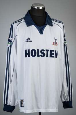 Sol Campbell signed white Tottenham Hotspur no.5 home jersey, season 2000-01,
 Adidas, long-sleeved with THE FA PREMIER LEAGUE sleeve badges, club cre