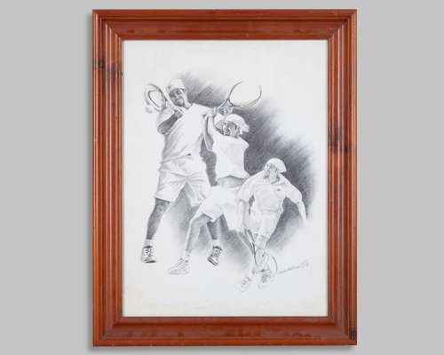 Pencil drawing of Andre Agassi by Malcolm MacKinnon (Australian), 1995