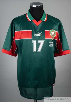 Garib Amazine green & red Morocco 1998 World Cup no.17 jersey v Norway