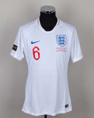 Lewis Dunk white No.6 England v. USA short-sleeved shirt, 2018