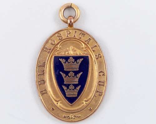 Willis Edwards 9ct gold and enamel Hull Hospitals Cup medal, 1929-30