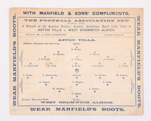 An extremely rare Aston Villa v. West Bromwich Albion F.A.Cup final programme, 1895
