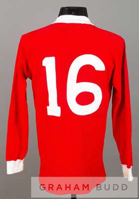 Red Liverpool no.16 substitute's home jersey, season 1976-77,
 long-sleeved with embroidered club crest and UMBRO logo, reverse numbered 16, bears bla
