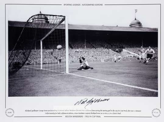 FOOTBALL - Bolton Wanderers 1953 F.A Cup final Nat Lofthouse large 16 by 12in. autographed Limited Edition display photograph: Superb large signature 