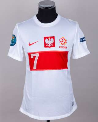 Eugen Polanski white and red No.7 Poland v. Russia short-sleeved shirt, 2012