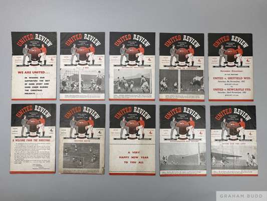 Complete run of Manchester United home league and F.A.Cup match programmes, 1952-53
 lacking Tottenham, 25th March, Stoke City, (2 copies), Barnsley, 