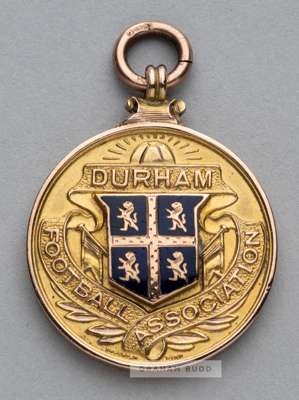 9ct. gold and Enamel Durham Football Association Challenge Cup winner's medal awarded to Darlington FC's goalkeeper George "Harry" Holdcroft,
 9ct. go