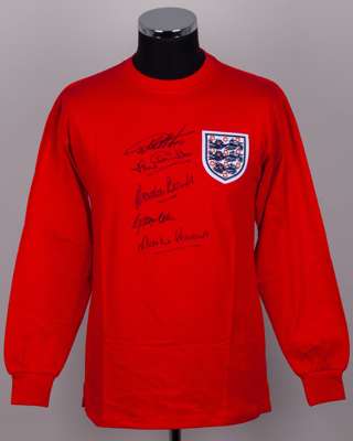 Red replica No.6 autographed England shirt