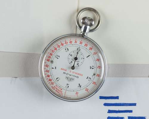 Geoffrey Page a rare Heuer Rowing stopwatch in white-metal case