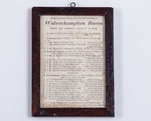 Racecard for Wolverhampton races 15th & 16th August 1825