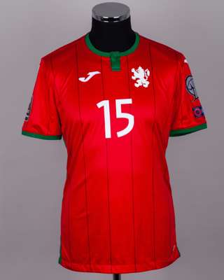 Vasil Bozhikov red and green No.15 Bulgaria short-sleeved shirt, 2020-22