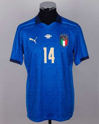 Federico Chiesa blue No.14 Italy v. Spain match issued short-sleeved shirt, 2021
