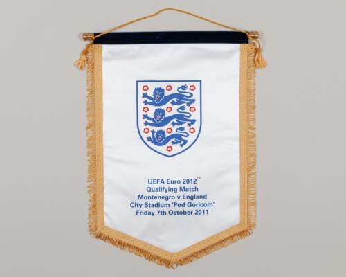 White and blue England v. Montenegro pennant, 2011