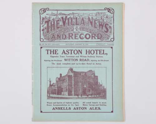 Aston Villa v. Leeds United abandoned match programme, 16th January 1926