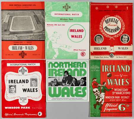Northern Ireland v Wales football programmes, played at Windsor Park, continuous run 1949 to 1973,
 including 9th March 1949, 7th March 1951 and 10th 