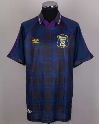 Ally McCoist blue tartan No.16 Scotland v. Greece short-sleeved shirt, 1995