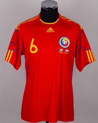 Mirel Radoi red and yellow No.6 Romania v. Israel short-sleeved shirt, 2010