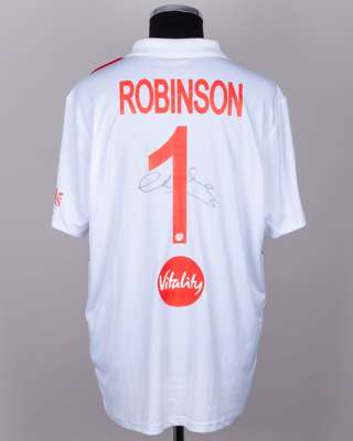 Ollie Robinson No.1 England v. New Zealand match worn, signed Red For Ruth shirt