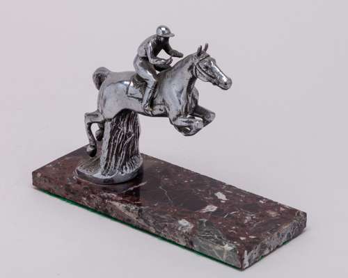 Vintage chromium plated car mascot modelled as a steeplechaser and jockey