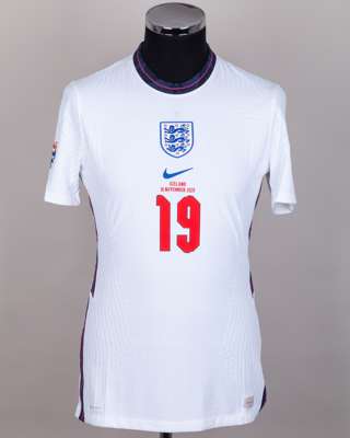 Phil Foden white No.19 England v. Iceland short-sleeved shirt, 2020