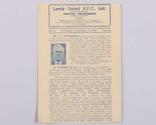 Leeds United v. Sunderland match programme, 1st December 1945