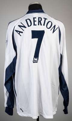 Darren Anderton white Tottenham Hotspur no.7 home jersey, season 2001-02,
 Adidas, long-sleeved with THE FA PREMIER LEAGUE sleeve badges, club crest a