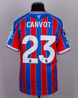 Jaydee Canvot red and blue No.23 Crystal Palace v. Brighton match worn shirt